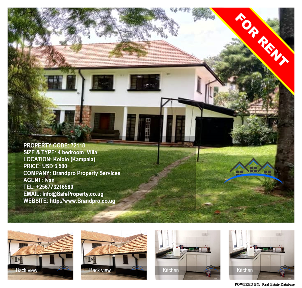 4 bedroom Villa  for rent in Kololo Kampala Uganda, code: 72118