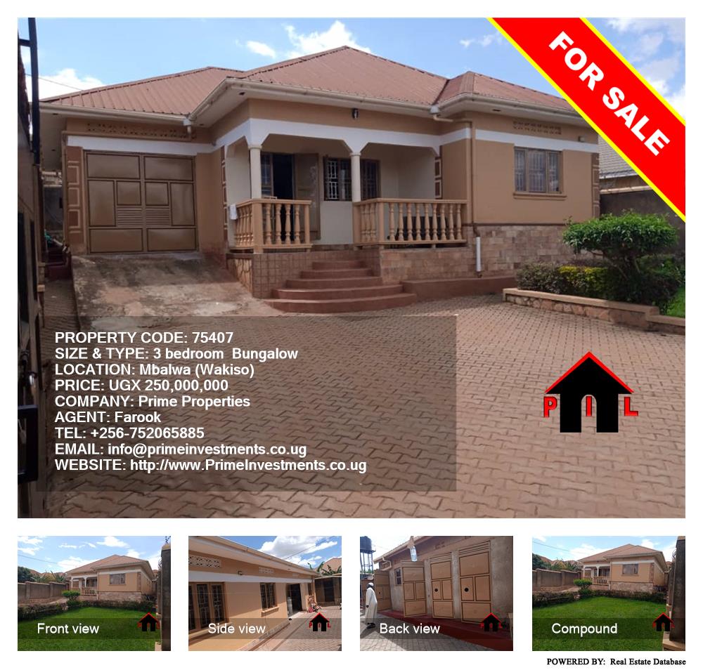 3 bedroom Bungalow  for sale in Mbalwa Wakiso Uganda, code: 75407