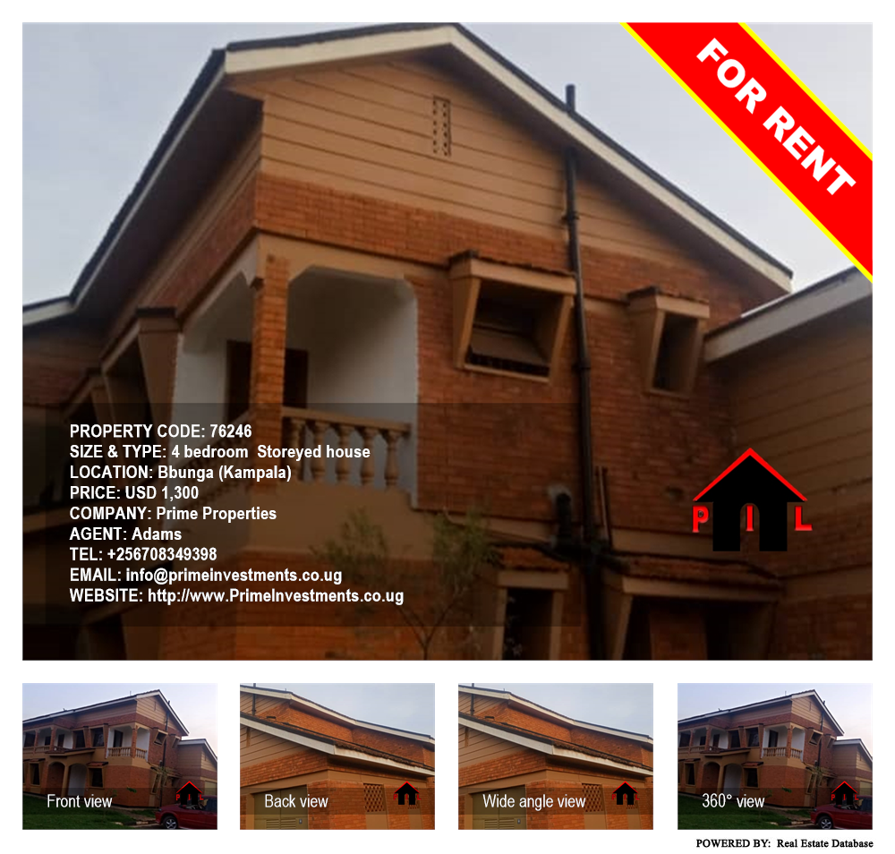 4 bedroom Storeyed house  for rent in Bbunga Kampala Uganda, code: 76246