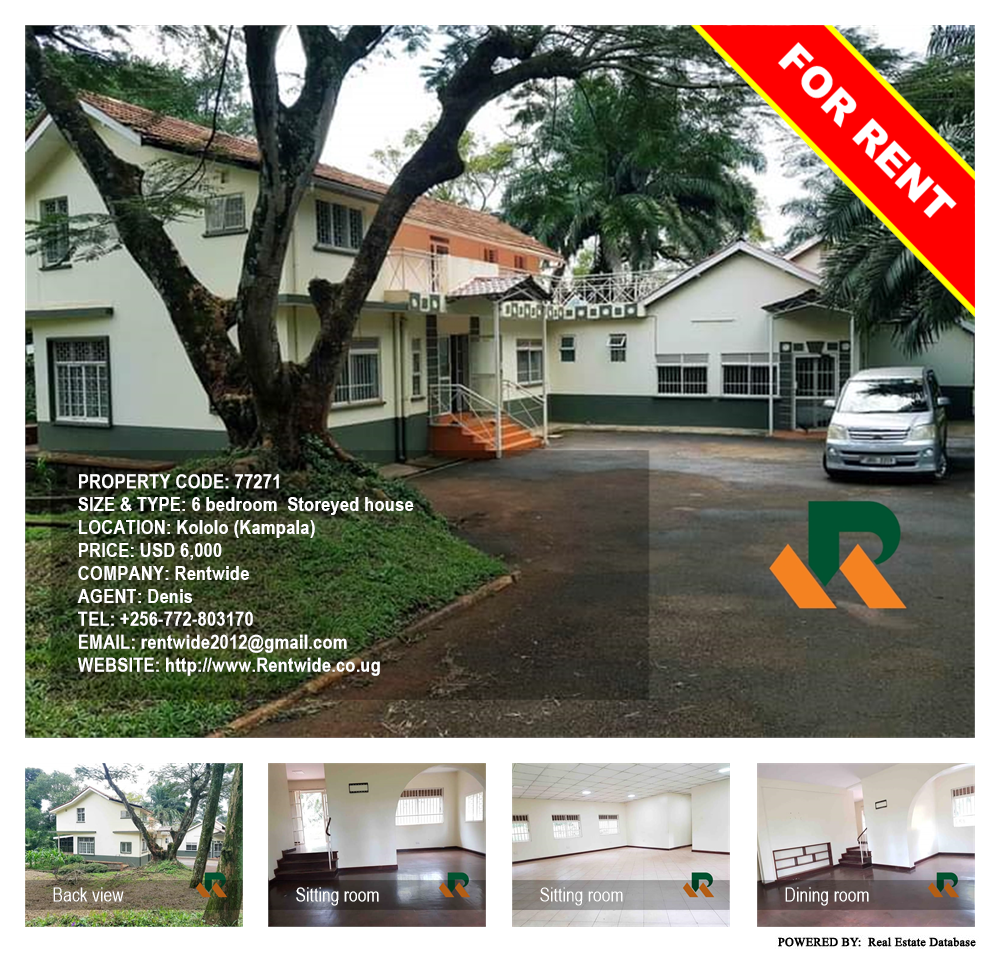 6 bedroom Storeyed house  for rent in Kololo Kampala Uganda, code: 77271