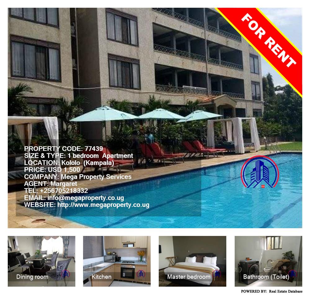 1 bedroom Apartment  for rent in Kololo Kampala Uganda, code: 77439