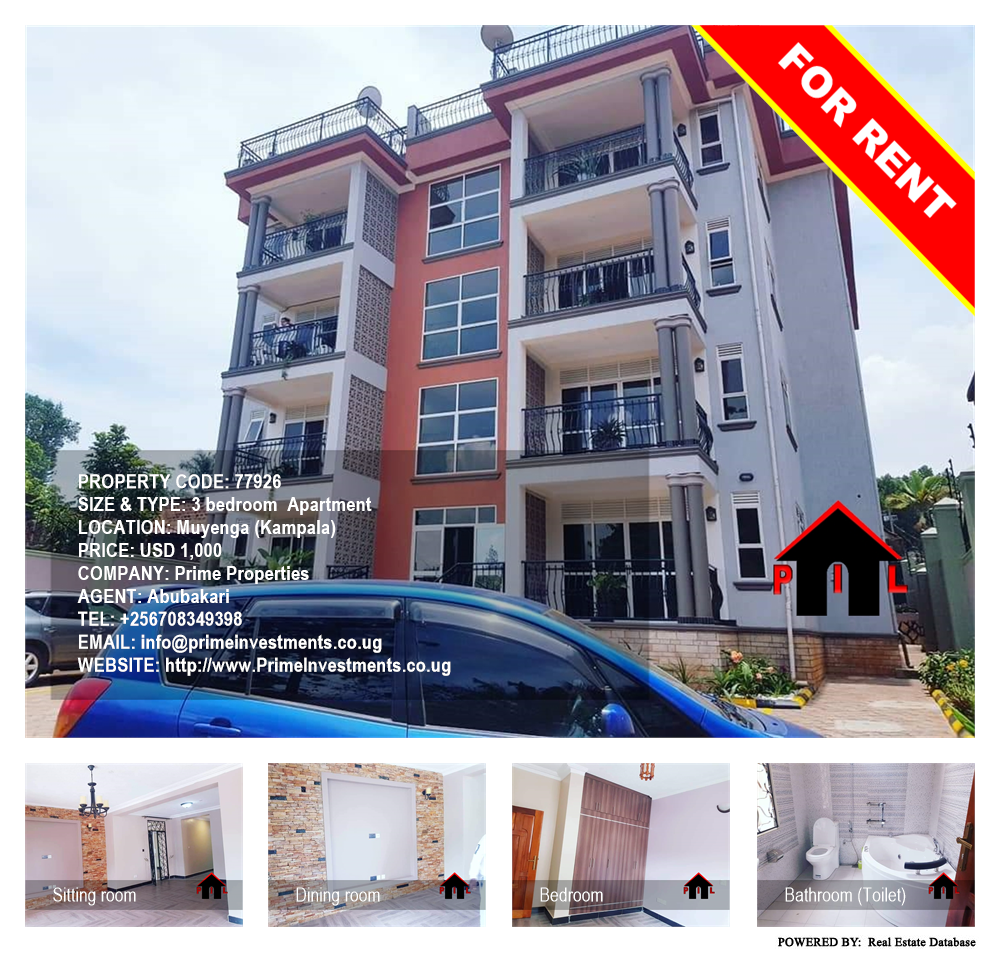 3 bedroom Apartment  for rent in Muyenga Kampala Uganda, code: 77926