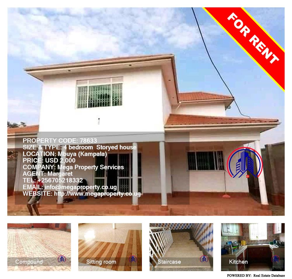 4 bedroom Storeyed house  for rent in Mbuya Kampala Uganda, code: 78633