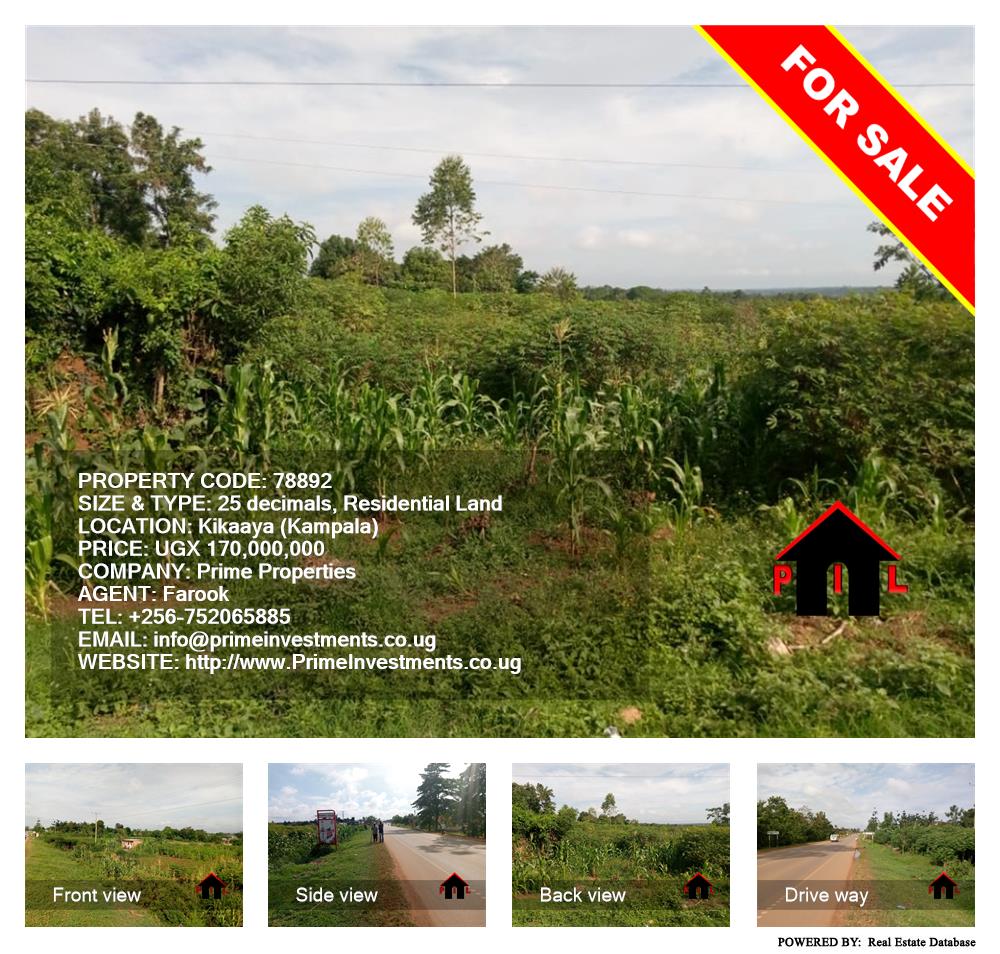 Residential Land  for sale in Kikaaya Kampala Uganda, code: 78892