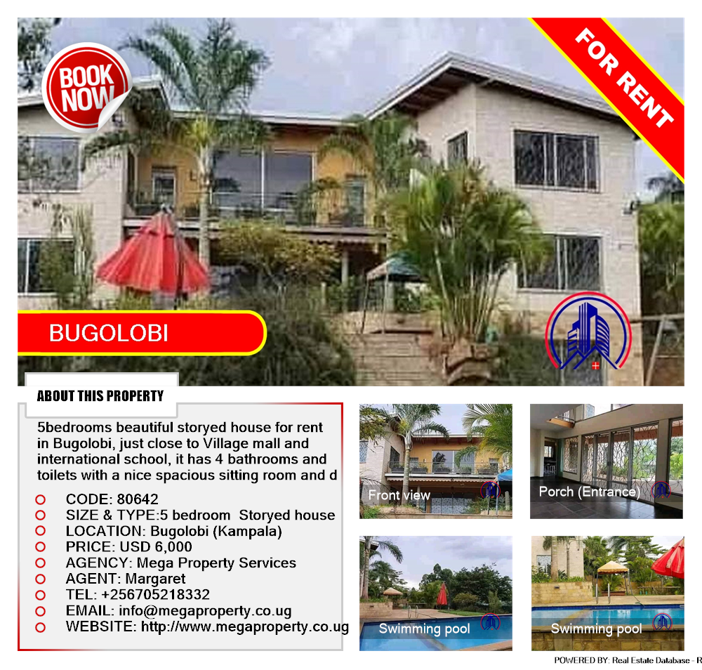 5 bedroom Storeyed house  for rent in Bugoloobi Kampala Uganda, code: 80642