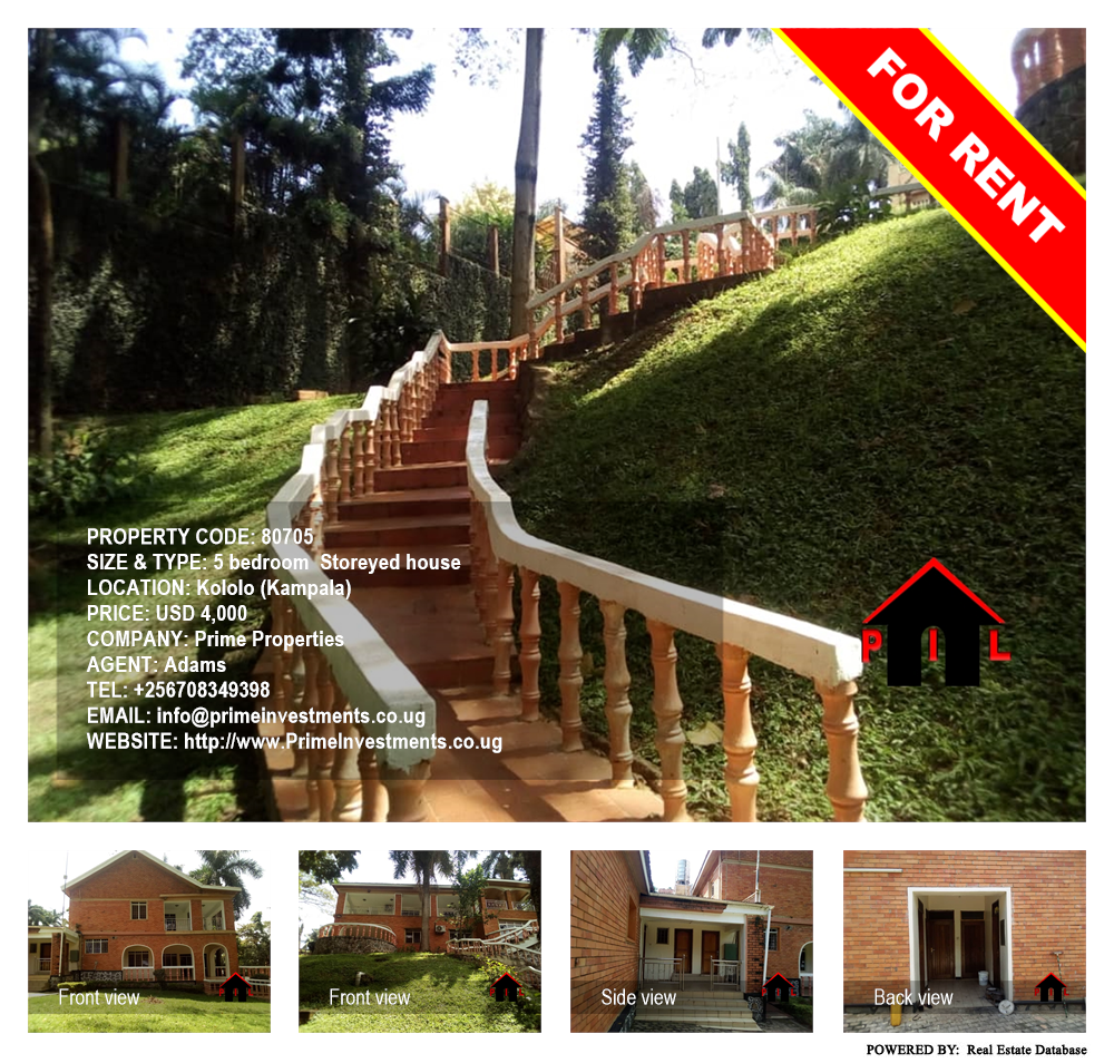 5 bedroom Storeyed house  for rent in Kololo Kampala Uganda, code: 80705