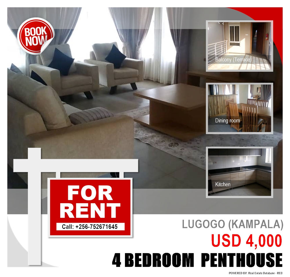 4 bedroom Penthouse  for rent in Lugogo Kampala Uganda, code: 81110