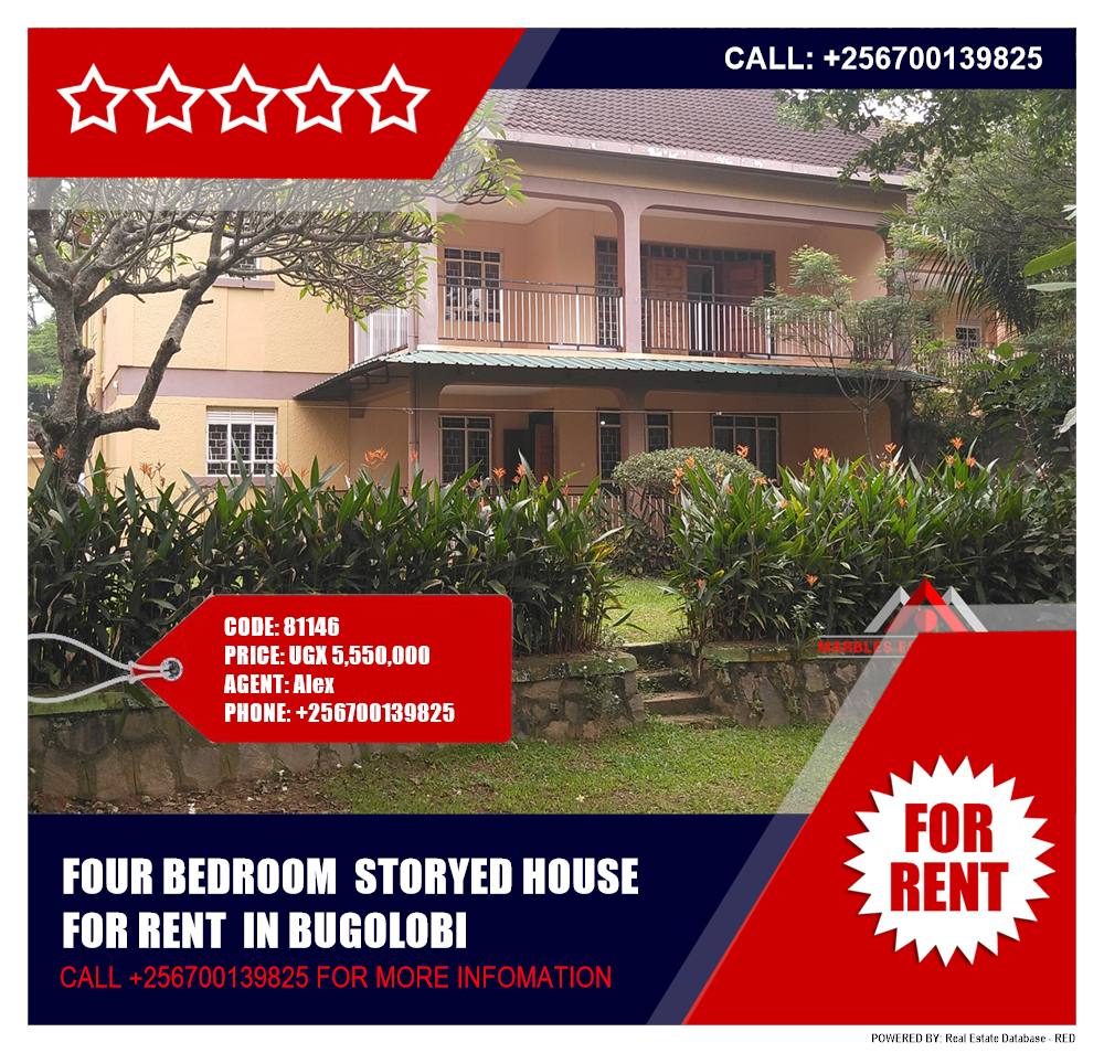 4 bedroom Storeyed house  for rent in Bugoloobi Kampala Uganda, code: 81146