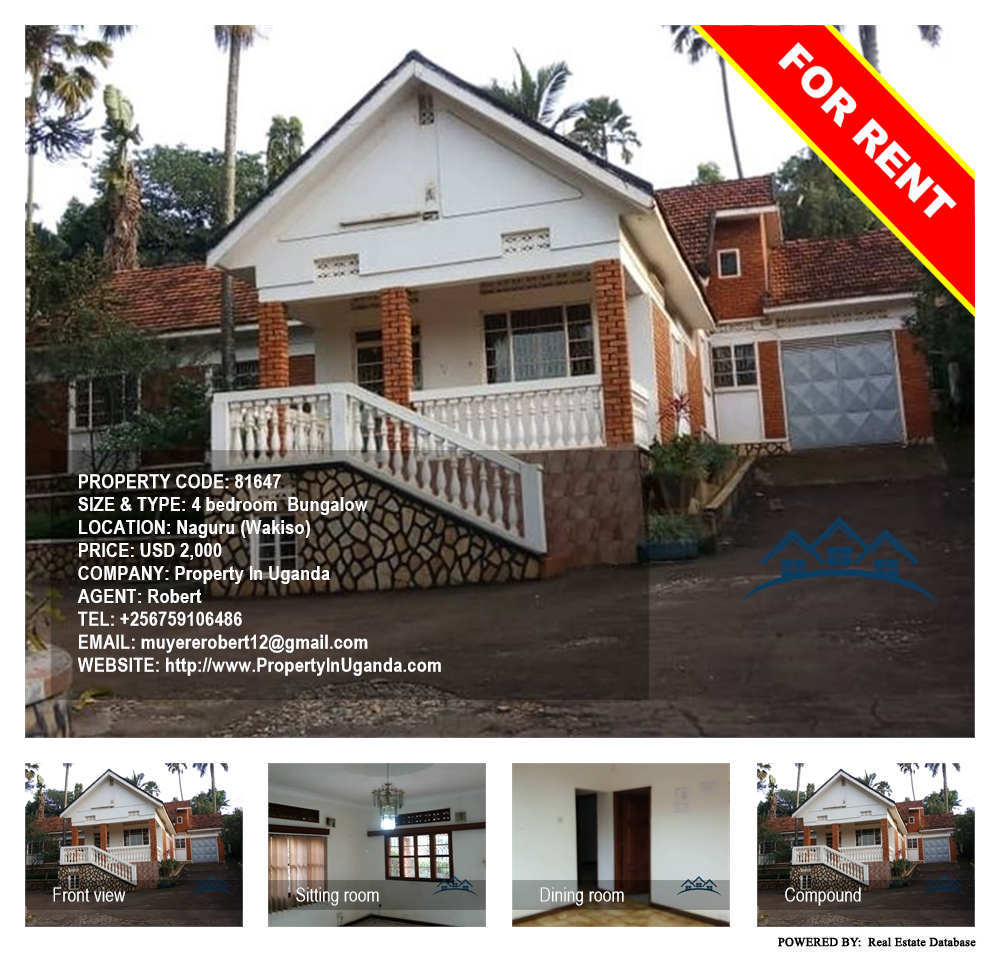 4 bedroom Bungalow  for rent in Naguru Wakiso Uganda, code: 81647