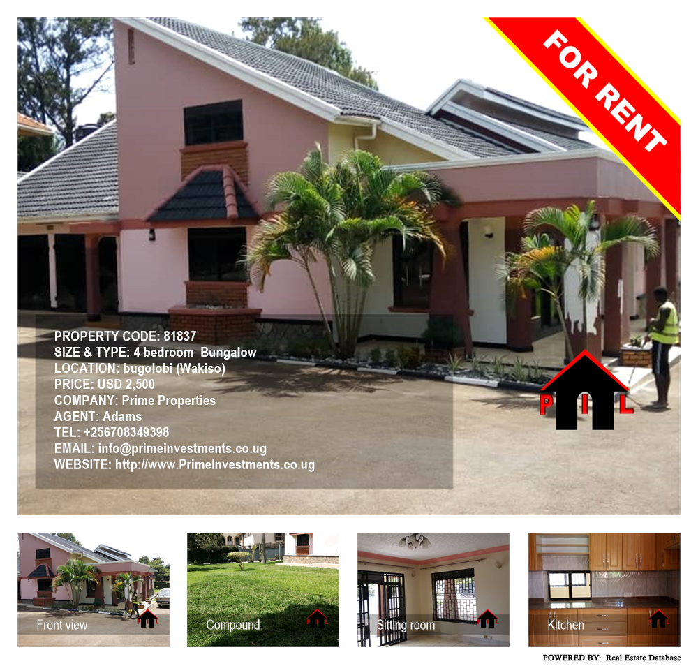 4 bedroom Bungalow  for rent in Bugoloobi Wakiso Uganda, code: 81837