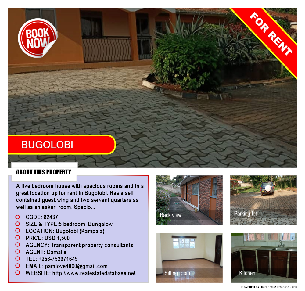 5 bedroom Bungalow  for rent in Bugoloobi Kampala Uganda, code: 82437