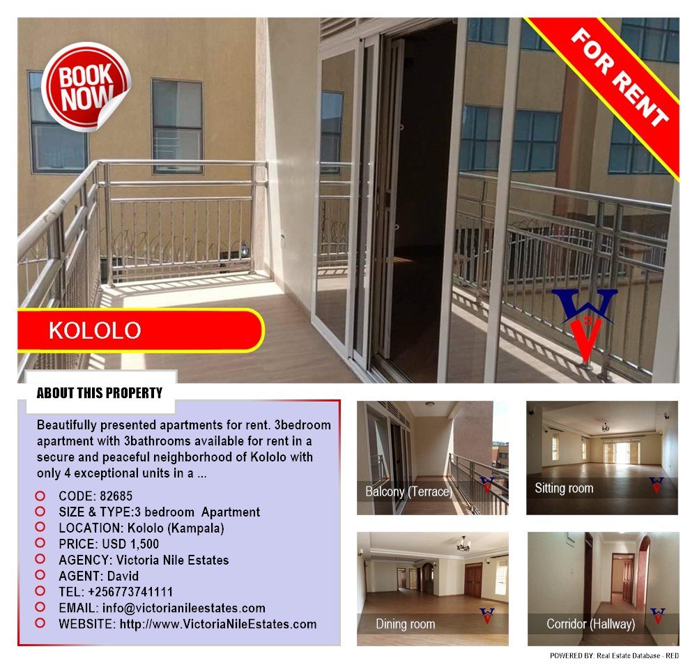 3 bedroom Apartment  for rent in Kololo Kampala Uganda, code: 82685