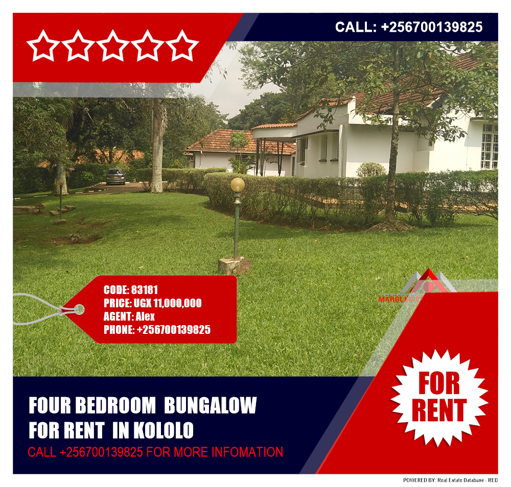 4 bedroom Bungalow  for rent in Kololo Kampala Uganda, code: 83181