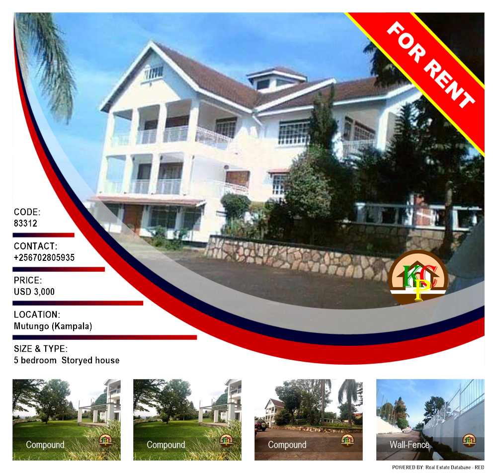 5 bedroom Storeyed house  for rent in Mutungo Kampala Uganda, code: 83312