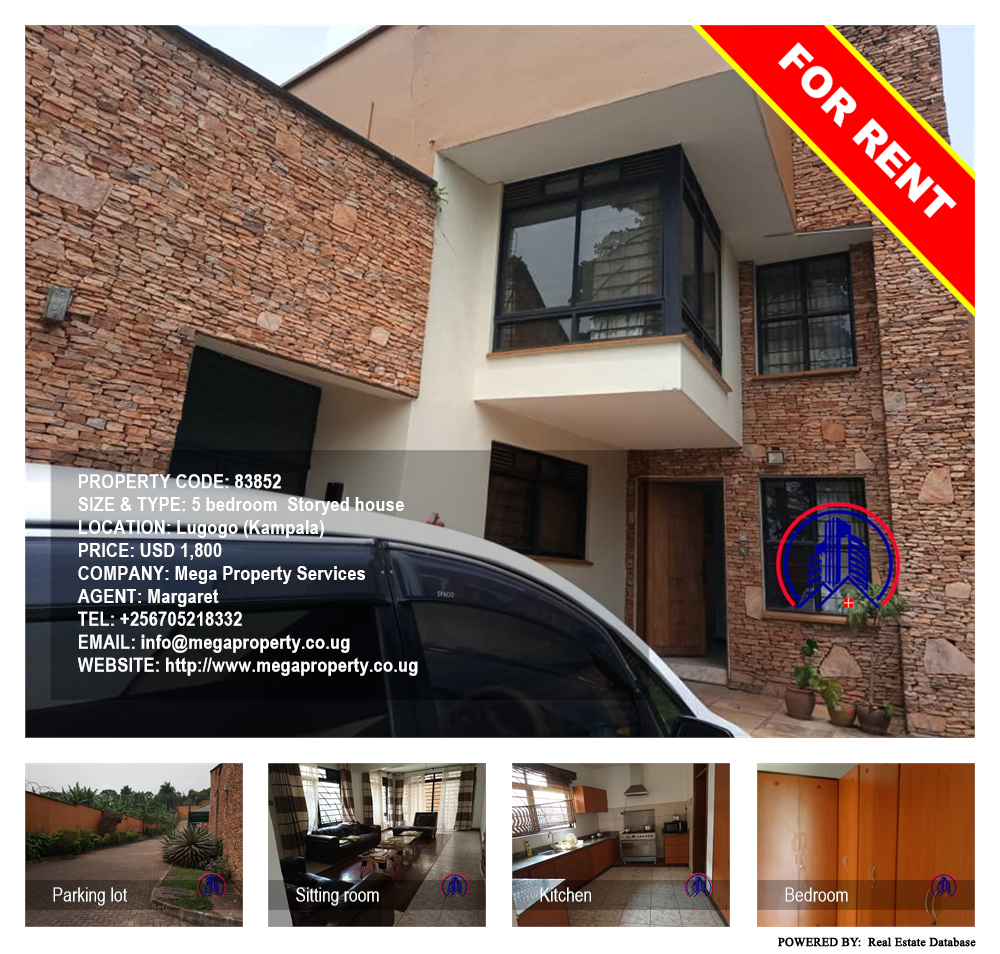 5 bedroom Storeyed house  for rent in Lugogo Kampala Uganda, code: 83852