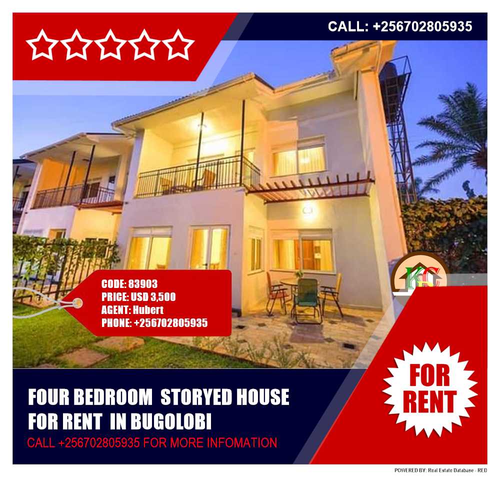 4 bedroom Storeyed house  for rent in Bugoloobi Kampala Uganda, code: 83903