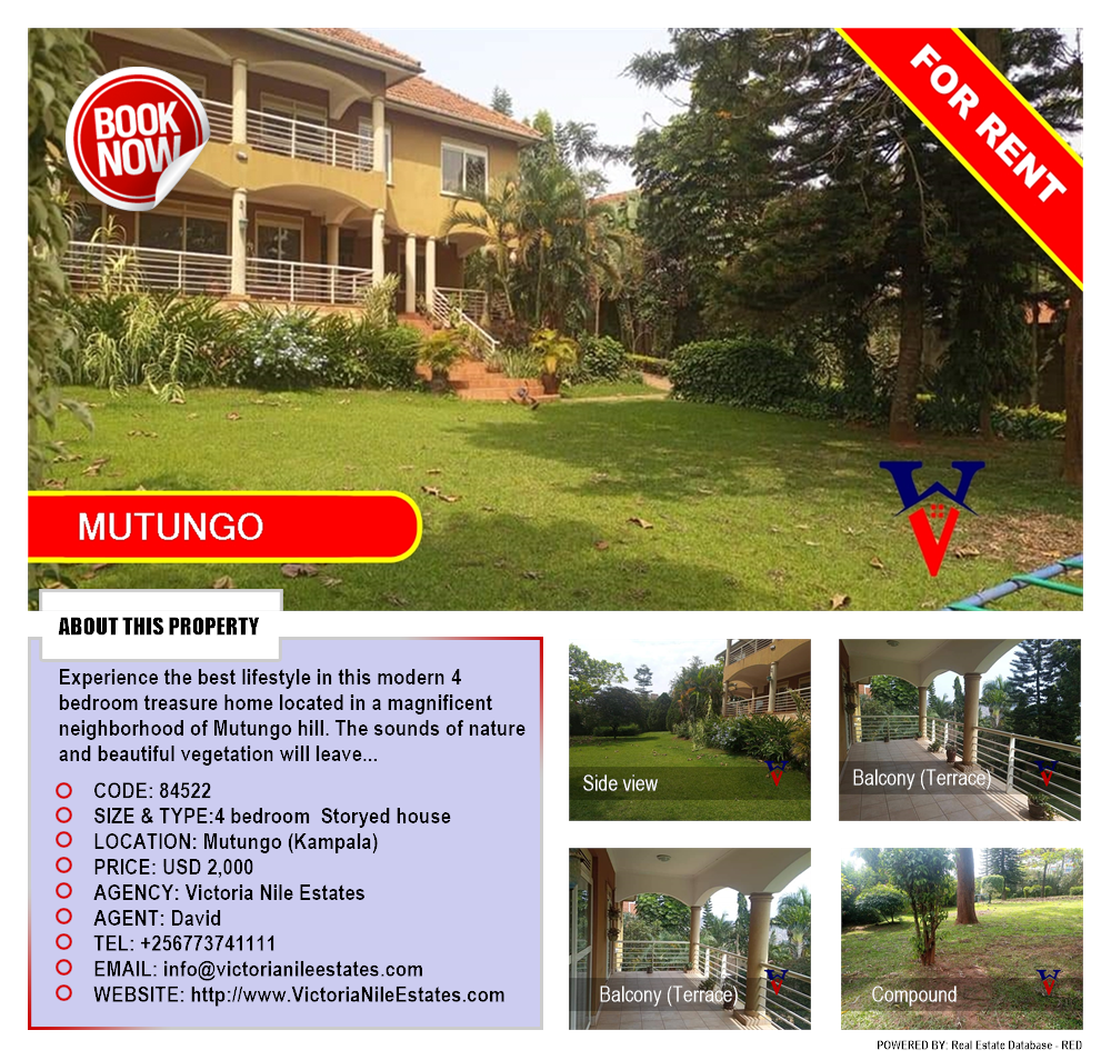 4 bedroom Storeyed house  for rent in Mutungo Kampala Uganda, code: 84522