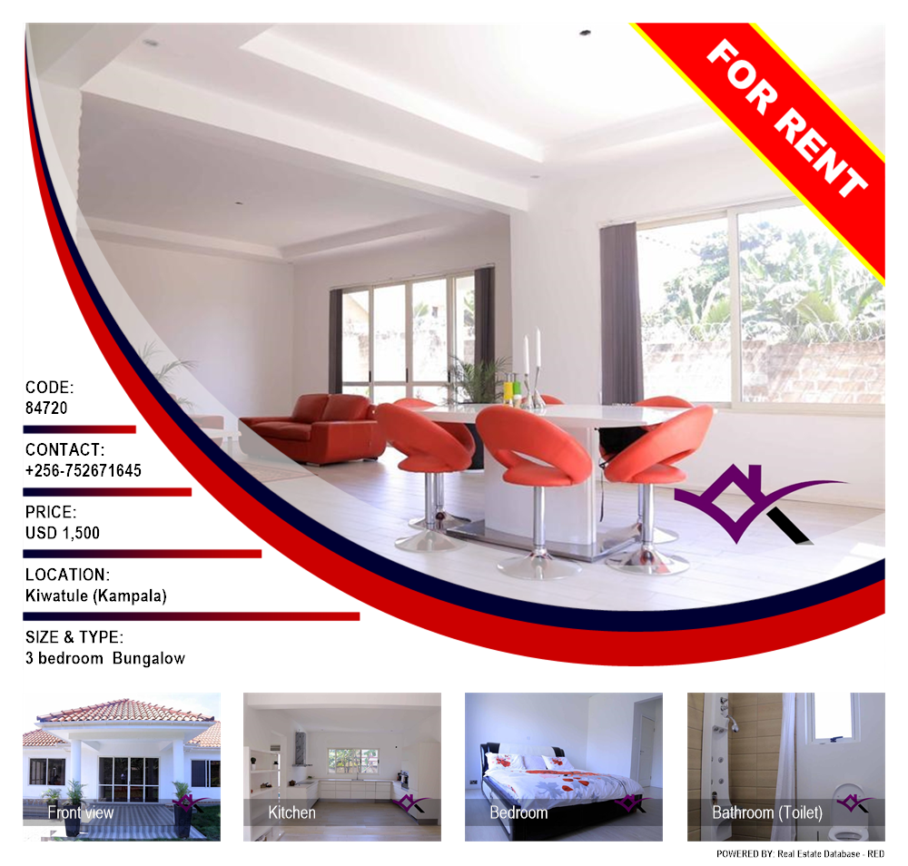 3 bedroom Bungalow  for rent in Kiwaatule Kampala Uganda, code: 84720