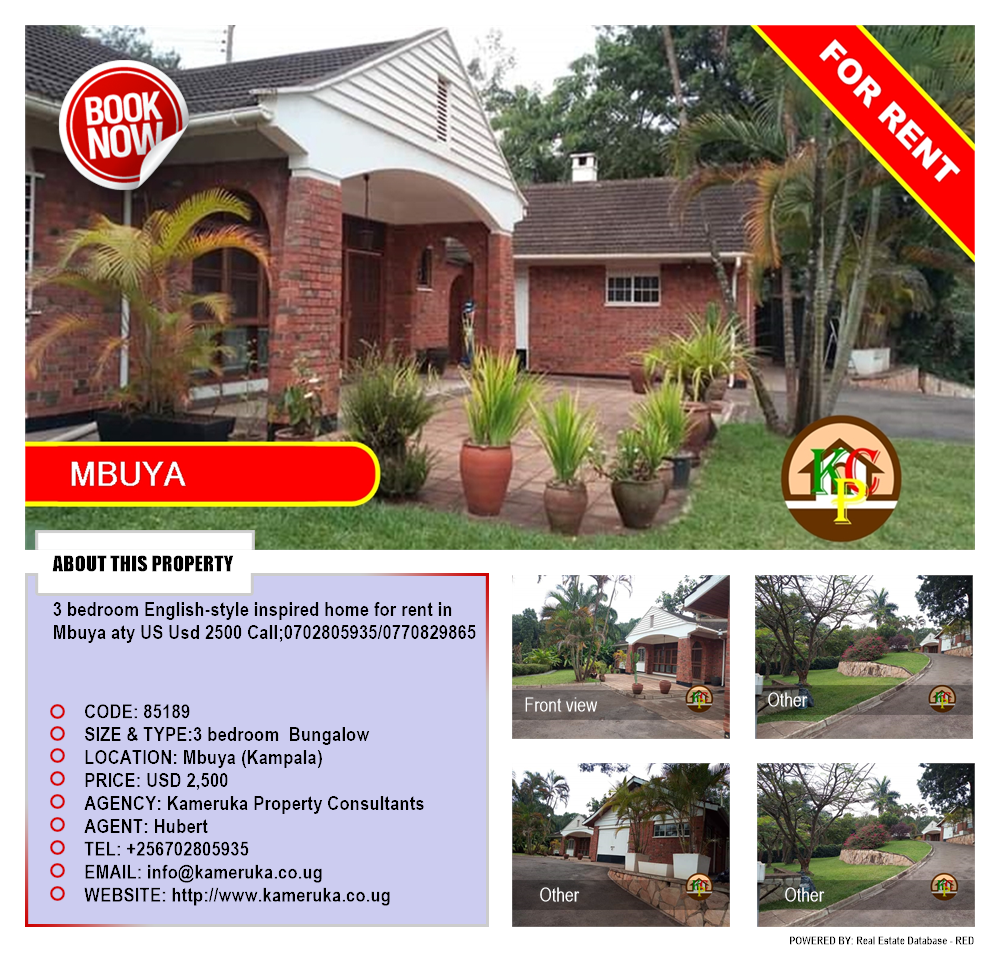 3 bedroom Bungalow  for rent in Mbuya Kampala Uganda, code: 85189