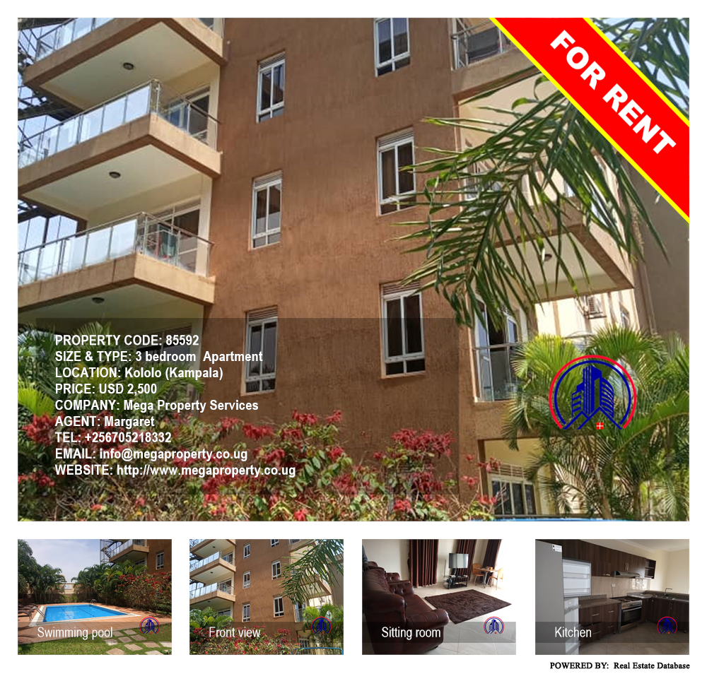 3 bedroom Apartment  for rent in Kololo Kampala Uganda, code: 85592