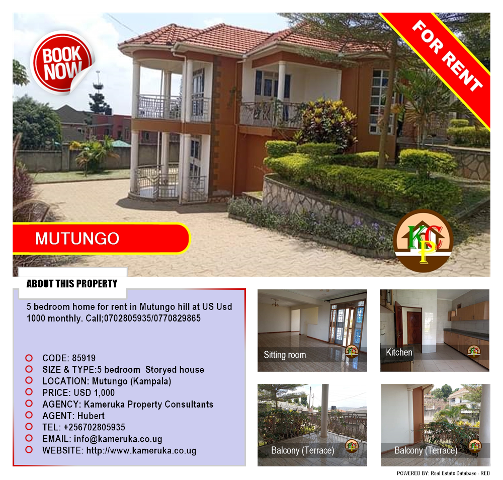5 bedroom Storeyed house  for rent in Mutungo Kampala Uganda, code: 85919