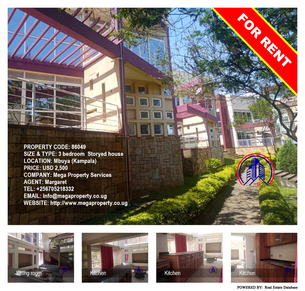 3 bedroom Storeyed house  for rent in Mbuya Kampala Uganda, code: 86049