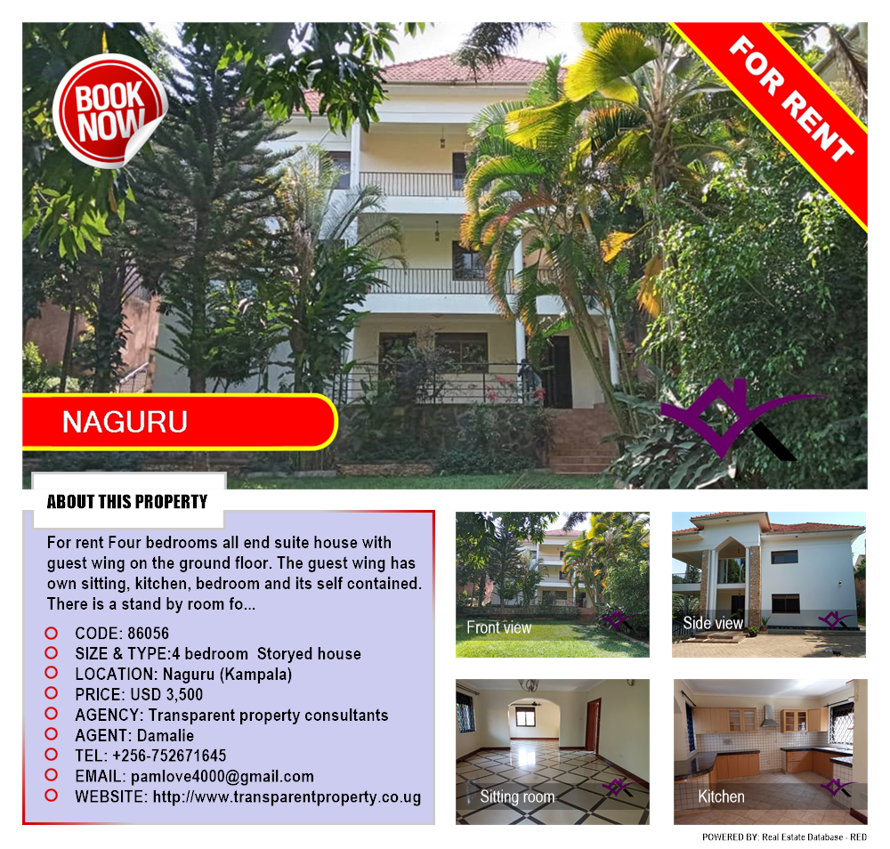 4 bedroom Storeyed house  for rent in Naguru Kampala Uganda, code: 86056