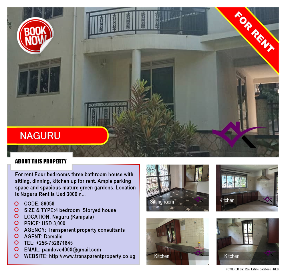 4 bedroom Storeyed house  for rent in Naguru Kampala Uganda, code: 86058