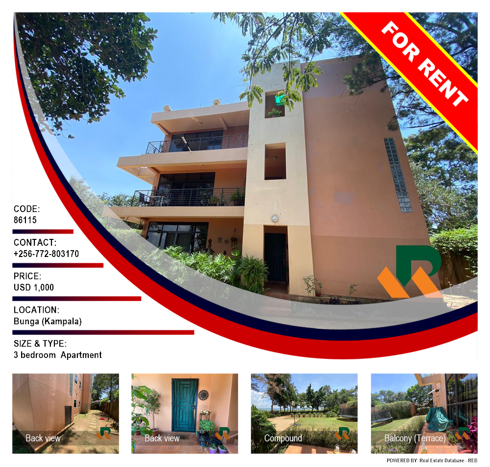 3 bedroom Apartment  for rent in Bbunga Kampala Uganda, code: 86115