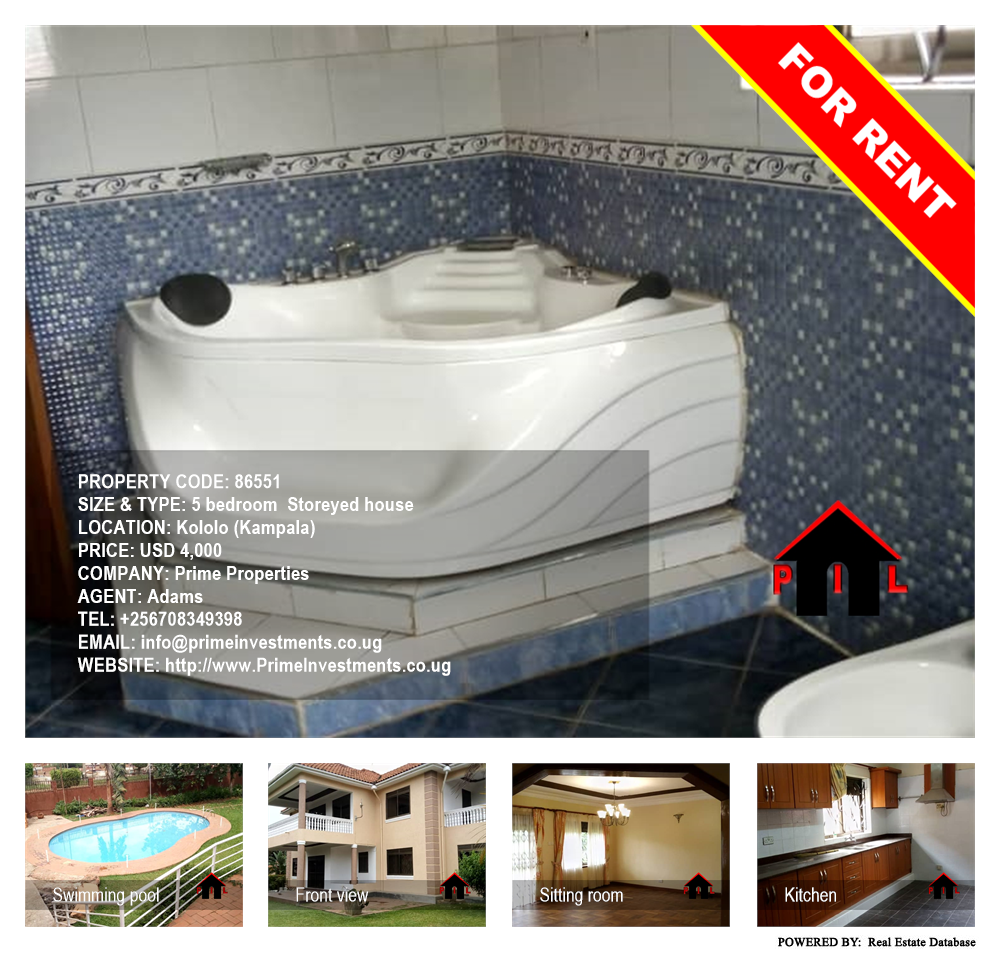 5 bedroom Storeyed house  for rent in Kololo Kampala Uganda, code: 86551