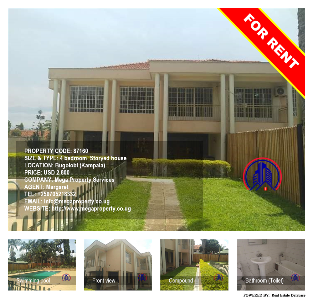 4 bedroom Storeyed house  for rent in Bugoloobi Kampala Uganda, code: 87160