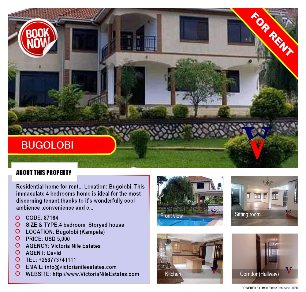 4 bedroom Storeyed house  for rent in Bugoloobi Kampala Uganda, code: 87164