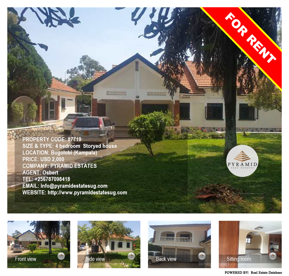 4 bedroom Storeyed house  for rent in Bugoloobi Kampala Uganda, code: 87719