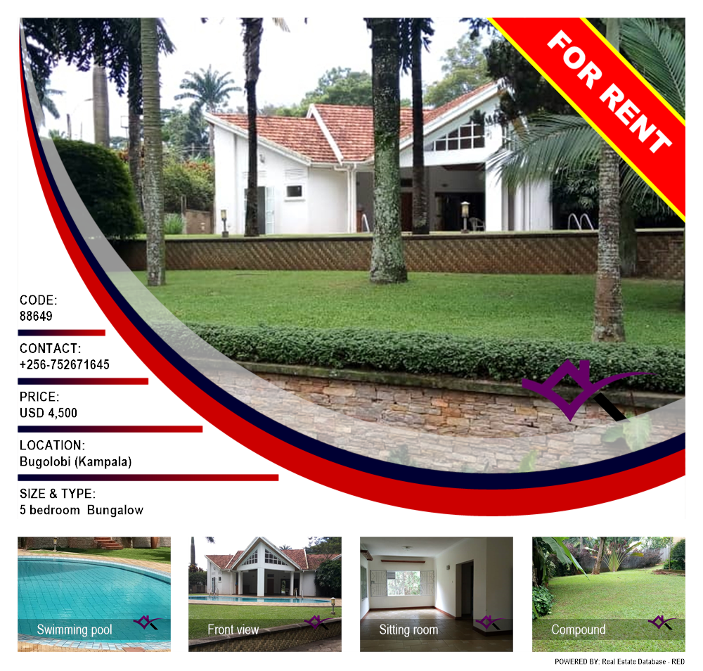 5 bedroom Bungalow  for rent in Bugoloobi Kampala Uganda, code: 88649