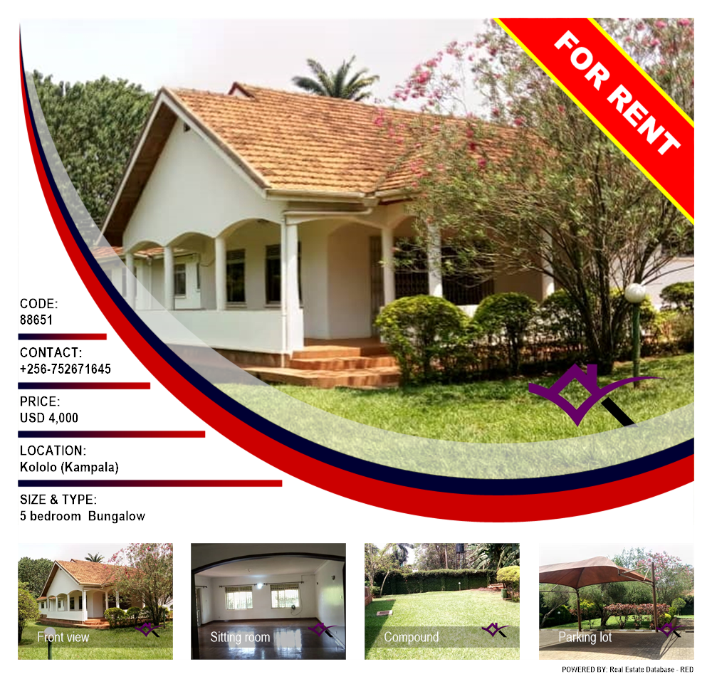 5 bedroom Bungalow  for rent in Kololo Kampala Uganda, code: 88651