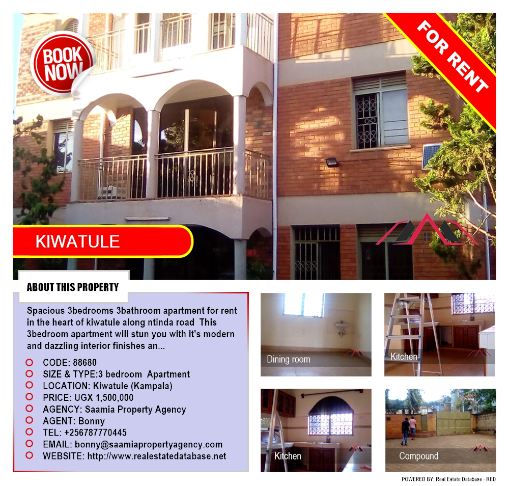 3 bedroom Apartment  for rent in Kiwaatule Kampala Uganda, code: 88680