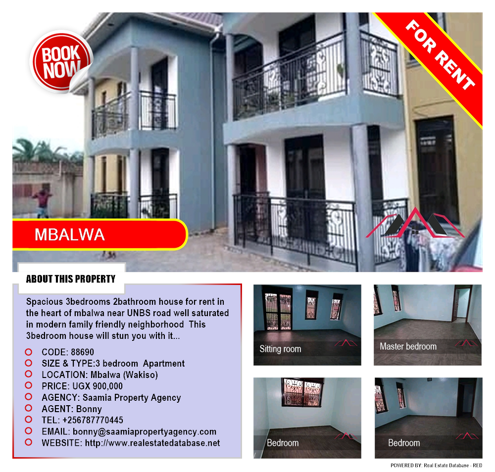3 bedroom Apartment  for rent in Mbalwa Wakiso Uganda, code: 88690