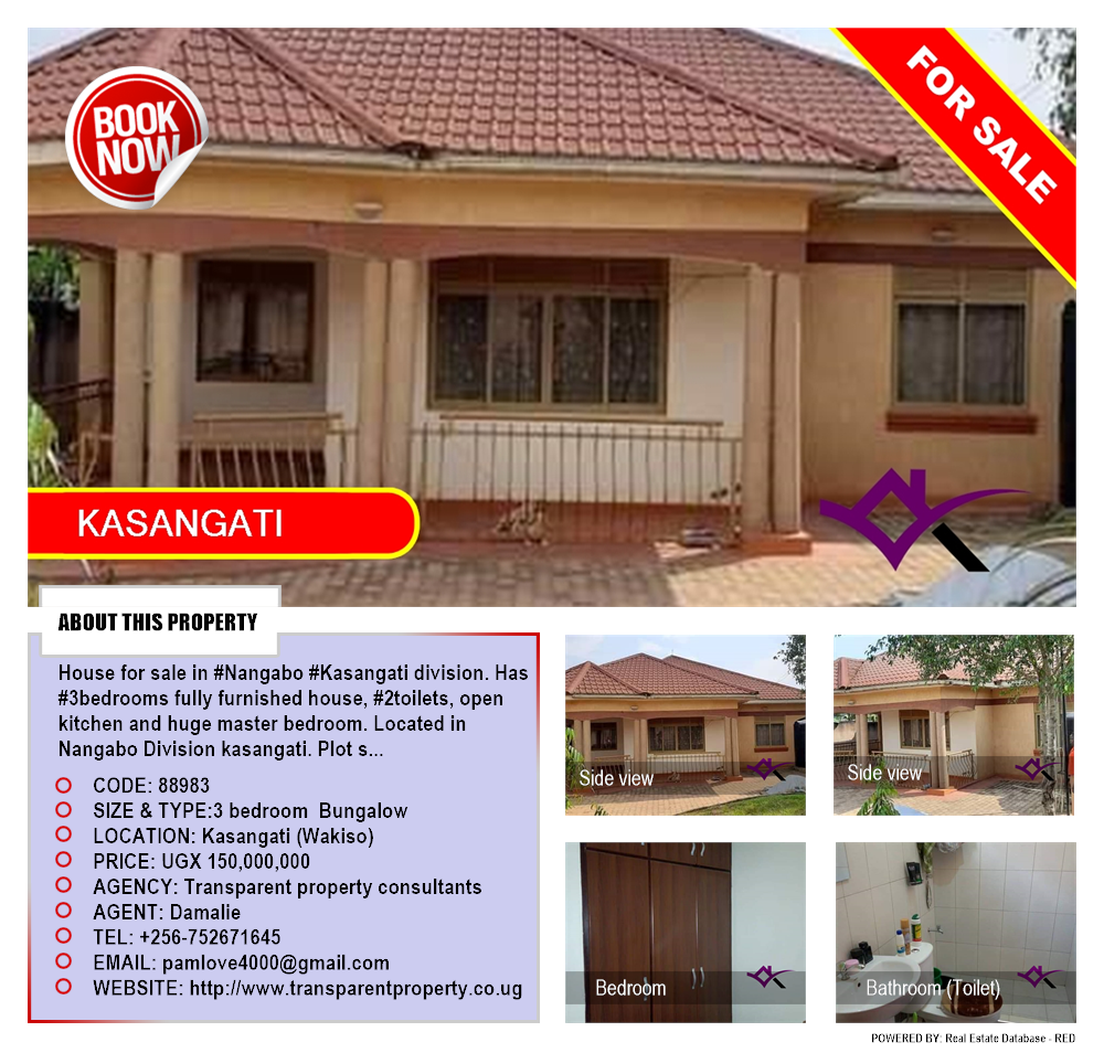 3 bedroom Bungalow  for sale in Kasangati Wakiso Uganda, code: 88983