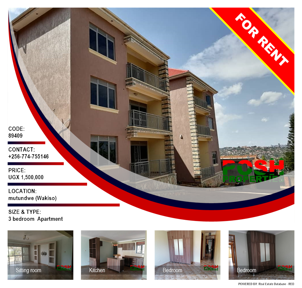 3 bedroom Apartment  for rent in Mutundwe Wakiso Uganda, code: 89409