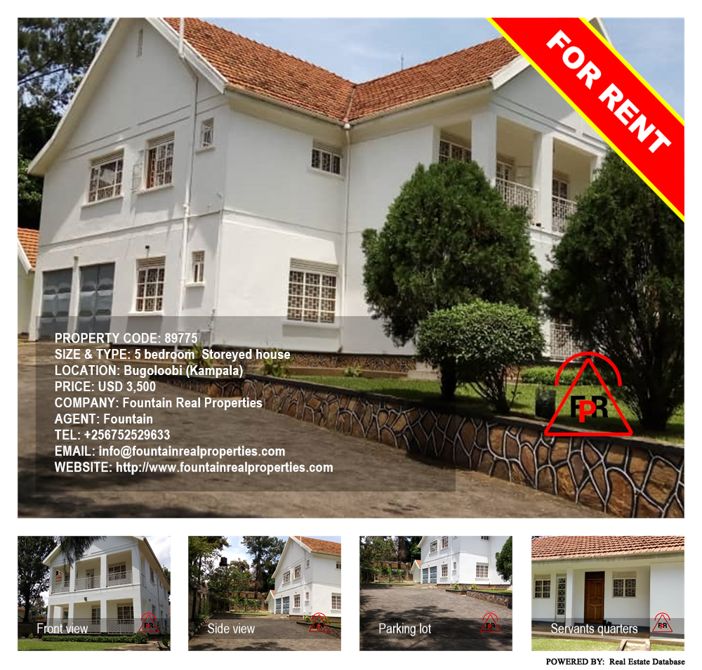 5 bedroom Storeyed house  for rent in Bugoloobi Kampala Uganda, code: 89775