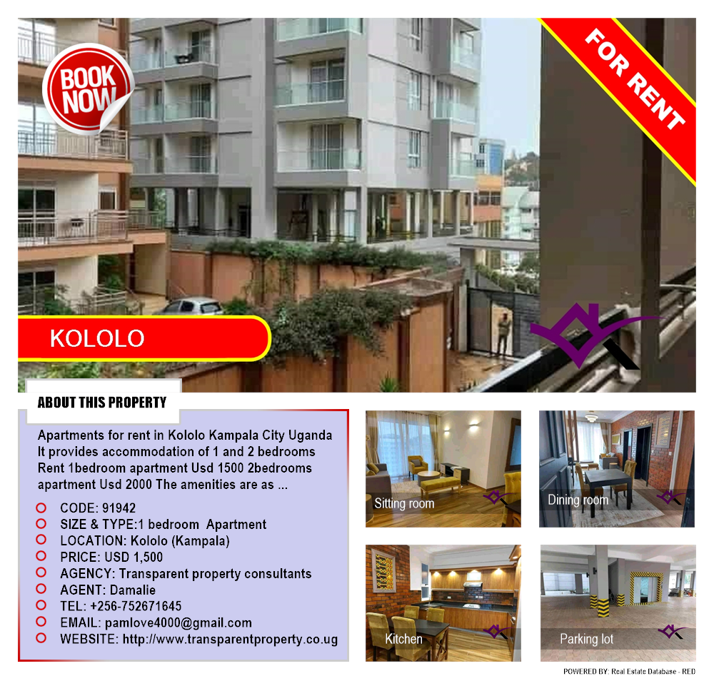 1 bedroom Apartment  for rent in Kololo Kampala Uganda, code: 91942