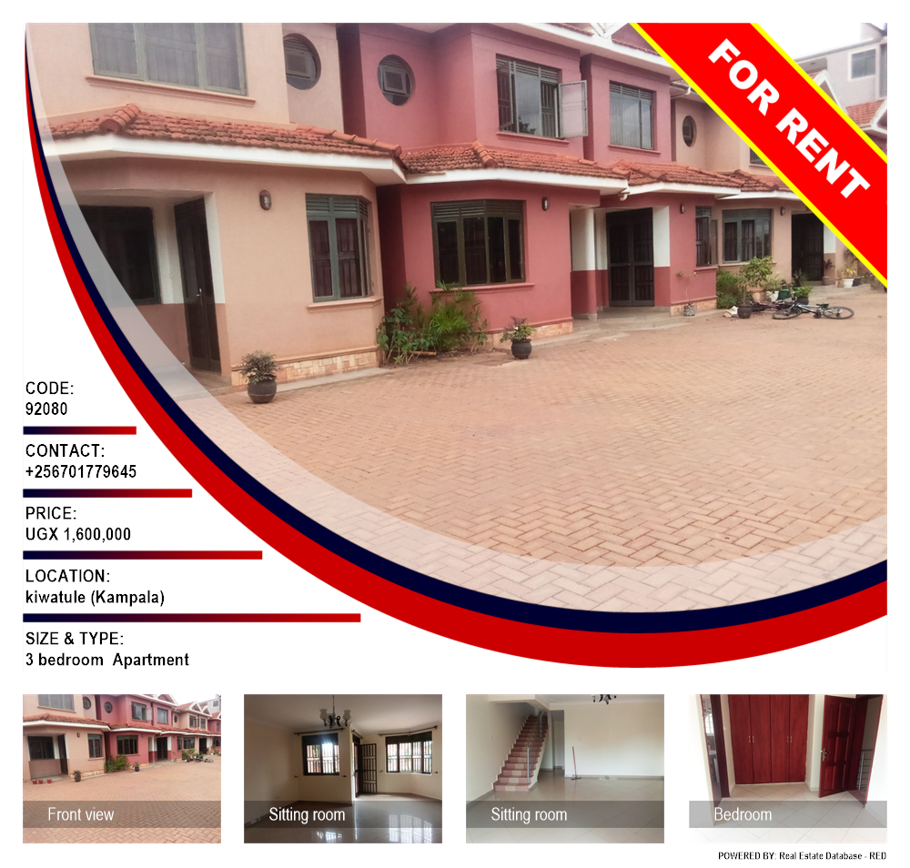 3 bedroom Apartment  for rent in Kiwaatule Kampala Uganda, code: 92080