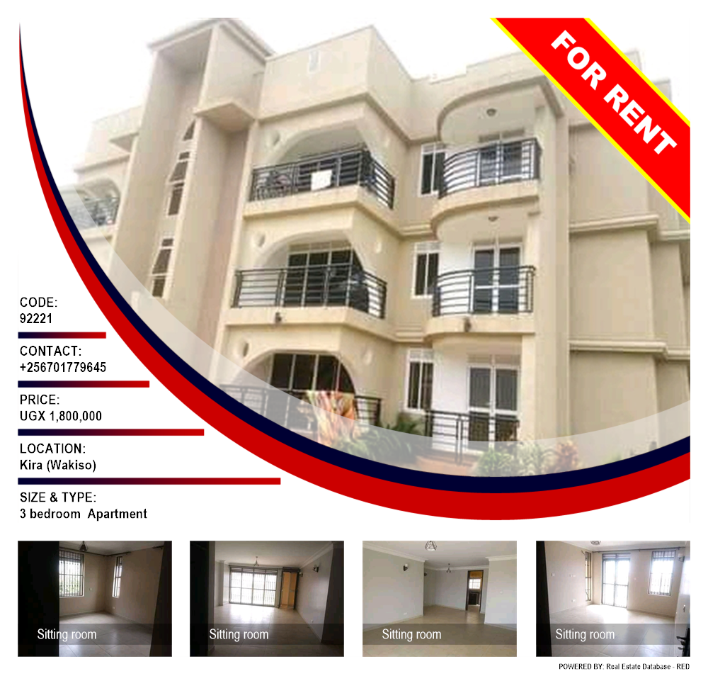 3 bedroom Apartment  for rent in Kira Wakiso Uganda, code: 92221