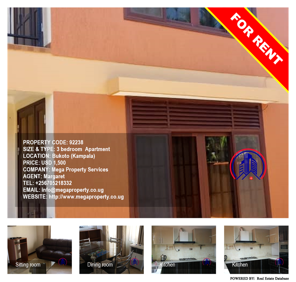 3 bedroom Apartment  for rent in Bukoto Kampala Uganda, code: 92238