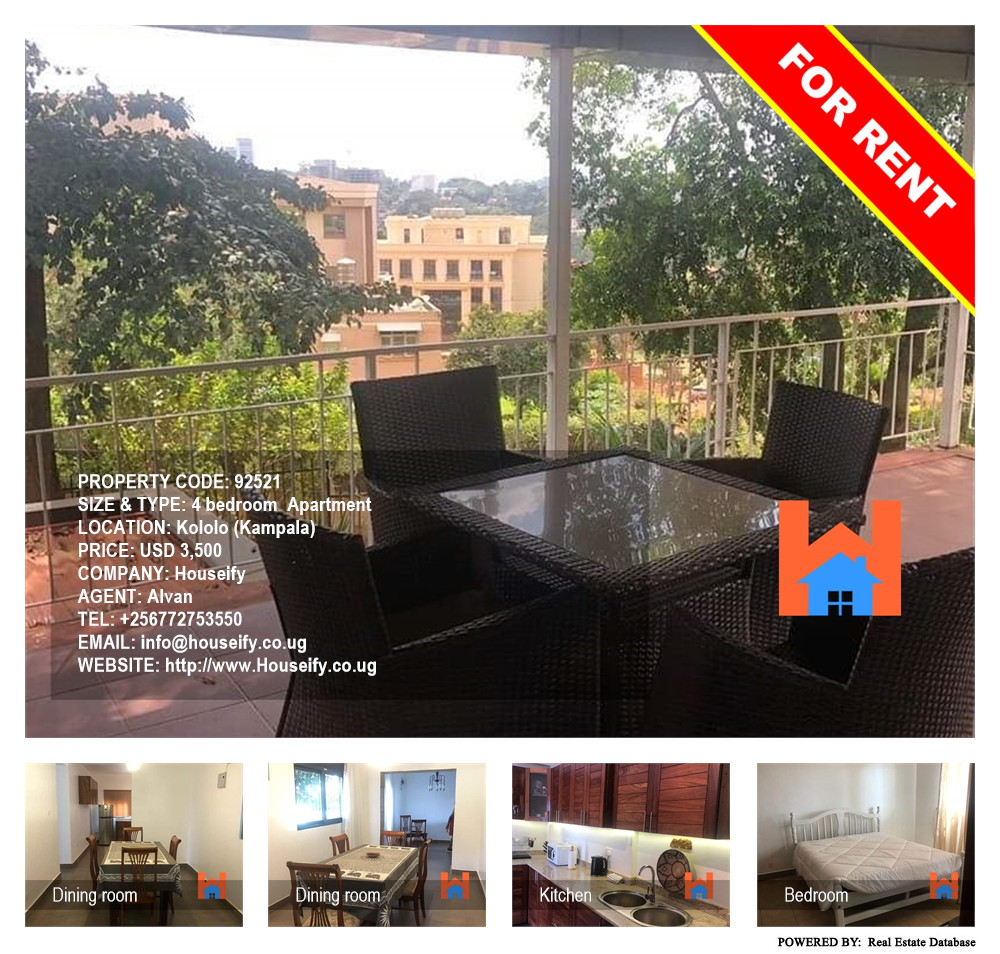 4 bedroom Apartment  for rent in Kololo Kampala Uganda, code: 92521