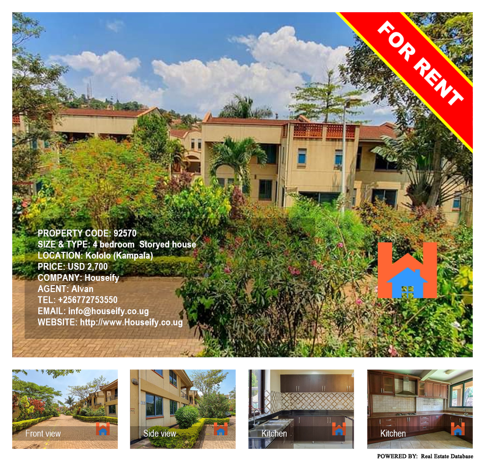 4 bedroom Storeyed house  for rent in Kololo Kampala Uganda, code: 92570