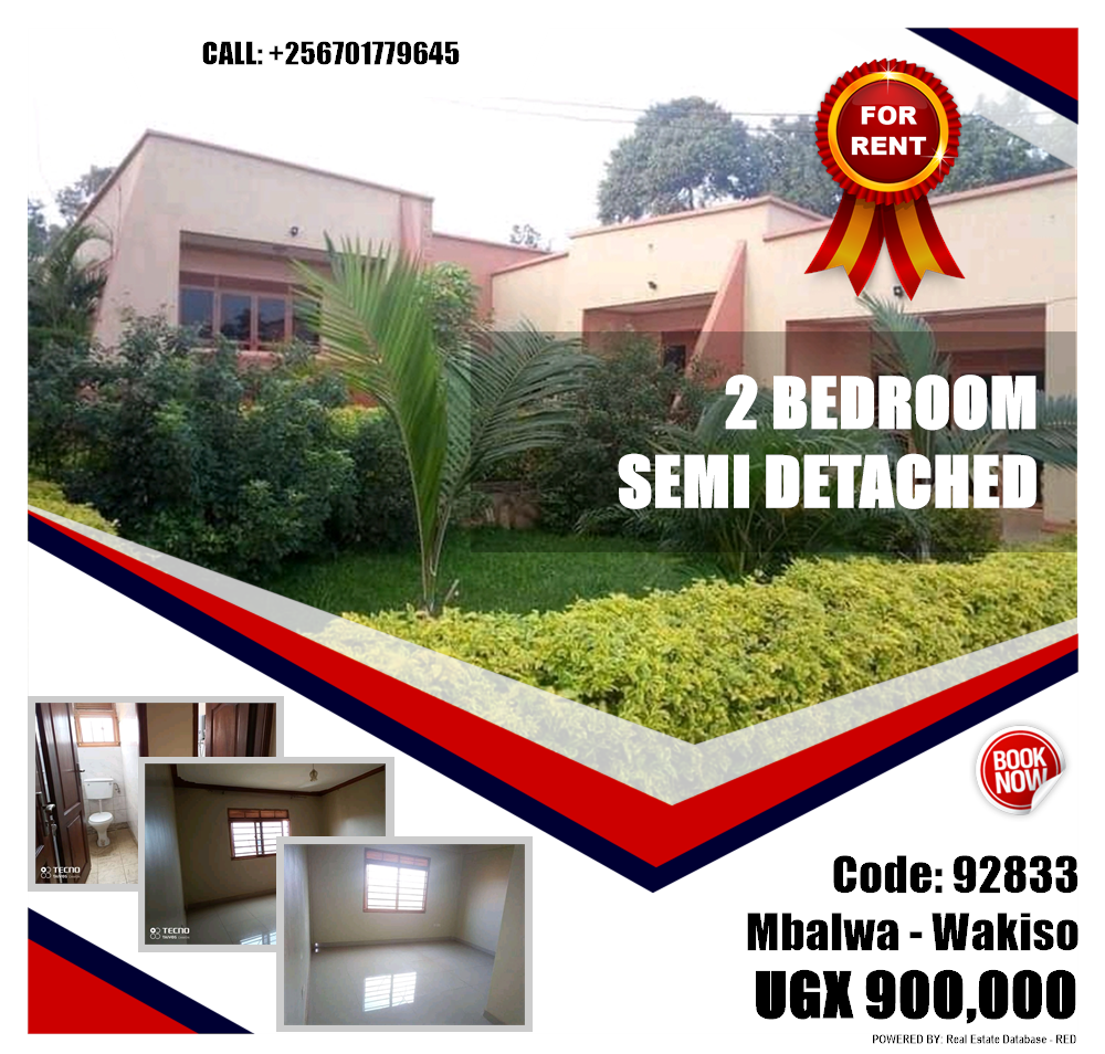 2 bedroom Semi Detached  for rent in Mbalwa Wakiso Uganda, code: 92833