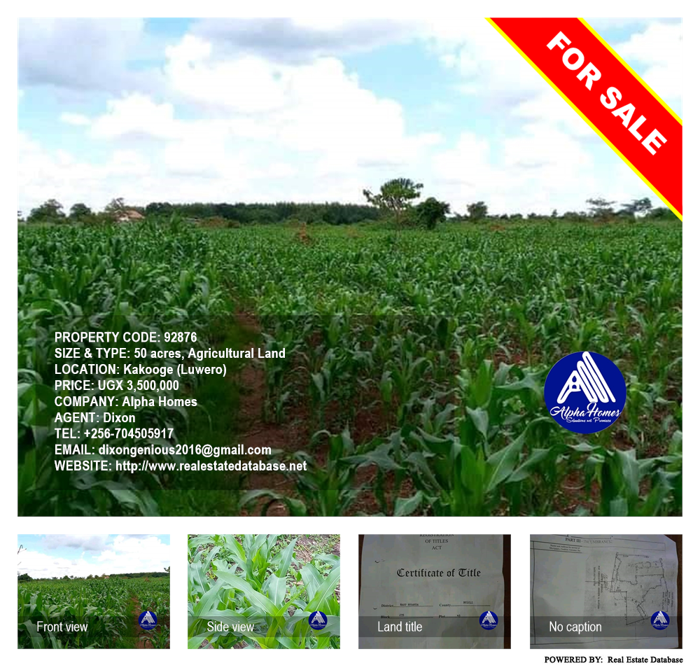 Agricultural Land  for sale in Kakooge Luweero Uganda, code: 92876