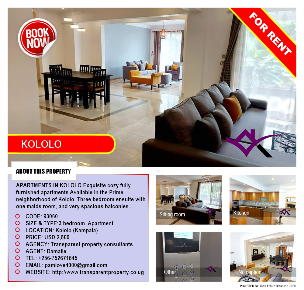 3 bedroom Apartment  for rent in Kololo Kampala Uganda, code: 93060