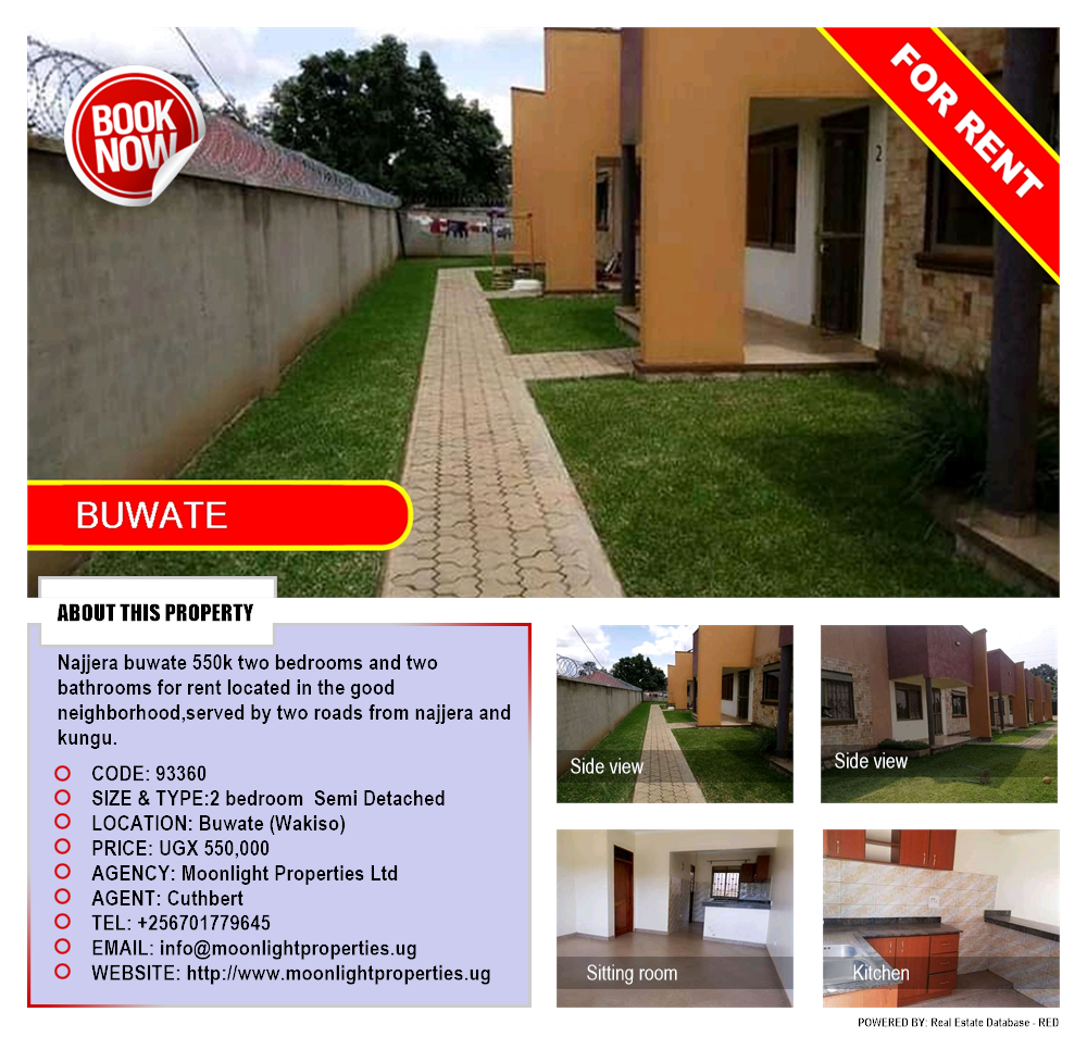 2 bedroom Semi Detached  for rent in Buwaate Wakiso Uganda, code: 93360